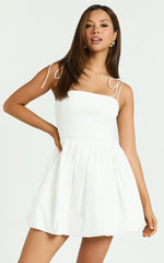 Kimberly Mini Dress - Square Neck Bubble Hem Dress in White