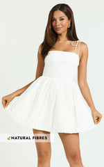 Kimberly Mini Dress - Square Neck Bubble Hem Dress in White