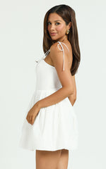 Kimberly Mini Dress - Square Neck Bubble Hem Dress in White