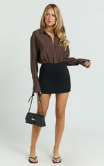 Kimberly Bodysuit - Relaxed Shirt Bodysuit in Chocolate