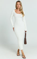 Kister Midi Dress - Long Sleeve Twist Back Dress in Ivory
