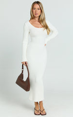 Kister Midi Dress - Long Sleeve Twist Back Dress in Ivory