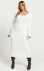 Kister Midi Dress - Long Sleeve Twist Back Dress in Ivory