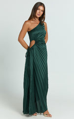 Kitsune Maxi Dress - One Shoulder Cut Out Dress in Emerald Green