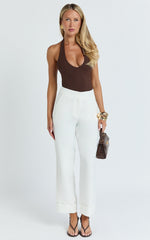 Kobby Pants - High Waist Turnup Ankle Length Pants in Off White