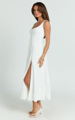 Kristi Midi Dress - Scoop Neck Fit And Flare Dress in Off White