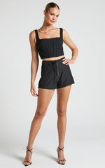 Kristitah Mini Shorts - Lace Up Hardware Eyelet Shorts in Black