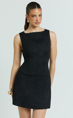 Kyle Mini Dress - Boat Neck Fitted Dress in Black