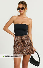 Laney Mini Linen Blend Skirt - High Waist A Line Skirt in Leopard Print