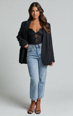 Lara Bodysuit - Lace Detail Sweetheart Short Sleeve Bodysuit in Black