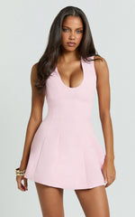 Larah Mini Dress - Low Scoop Neck A Line Dress in Soft Pink