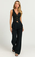 Larissa Trousers - Linen Mid Waisted Relaxed Straight Leg Trousers in Black