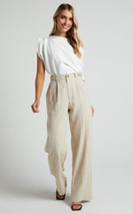 Larissa Trousers - Linen Mid Waisted Relaxed Straight Leg Trousers in Oatmeal