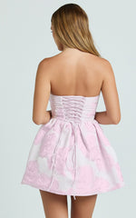 Laure Mini Dress - Strapless Jacquard Dress in Pink