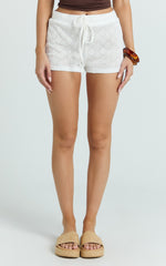 Laurel Shorts - Drawstring Crochet Mini Shorts in Off White