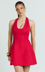 Lauren Mini Dress - Halter Scoop Neck Dress in Red