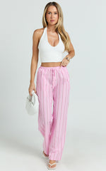 Layla Pants - Mid Waisted Relaxed Elastic Waist Pants in Pink Stripe