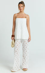 Leah Two Piece Set - Beaded Cami and Wide Leg Lace Pant Set in White