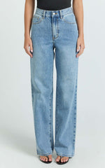 Leauna Jeans - Rhinestone Embellished High Waist Wide Leg Jeans in Mid Blue Wash