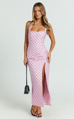 Leni Midi Dress - Halter V Neck Tucked Side Leg Split Skirt Fitted Dress in Pink