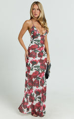 Lenny Maxi Dress - Bias Slip Lace Up Back Dress in Rose Blanca Floral