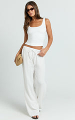 Leonie Pants - Mid Waisted Cheesecloth Relaxed Pants in White