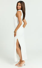 Lexie Midi Dress - Shoulder Twist Ruched Side Split Dress in Ivory