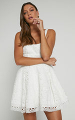 Lilia Mini Dress - Corset Scoop Neck Fit And Flare Dress in White