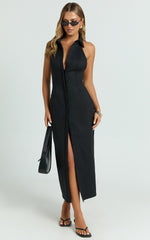 Lillibelle Midi Dress - Collared Button Down Bodycon Dress in Black