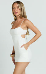 Lillith Mini Linen Blend Dress - Scoop Neck Tie Back Dress in Off White