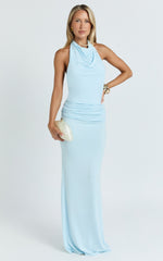 Lizzy Maxi Dress - Backless Ruched Bodycon Dress in Blue