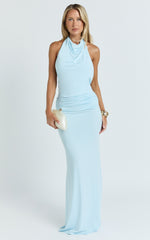 Lizzy Maxi Dress - Backless Ruched Bodycon Dress in Blue