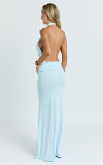 Lizzy Maxi Dress - Backless Ruched Bodycon Dress in Blue