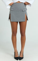 Lois Mini Skirt - Pocket Split Workwear Skirt in Grey