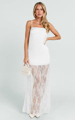 Loren Maxi Dress - Square Neck Contrast Skirt Dress in White