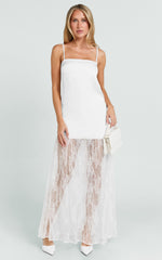Loren Maxi Dress - Square Neck Contrast Skirt Dress in White