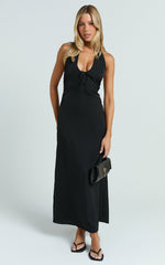Lorvie Maxi Dress - Halter Plunge A Line Dress in Black