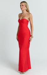 Lucie Maxi Dress - Sweetheart Neck Column Dress in Red