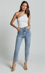 Lucilla Jeans - High Waisted Contour Fitted Denim Jeans in Mid Blue Wash