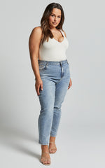 Lucilla Jeans - High Waisted Contour Fitted Denim Jeans in Mid Blue Wash