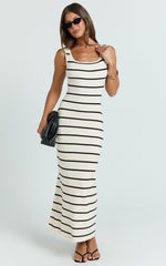 Lucille Maxi Dress - Sleeveless Striped Sweater Dress in Cream / Black Stripe