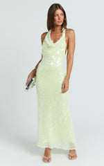 Lucy Maxi Dress - Sequin Cowl Neckline Dress in Citrus