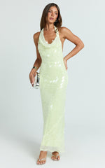 Lucy Maxi Dress - Sequin Cowl Neckline Dress in Citrus