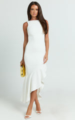 Luiza Midi Dress - Ruffle Hem Corset Back Dress in White