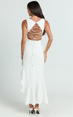 Luiza Midi Dress - Ruffle Hem Corset Back Dress in White