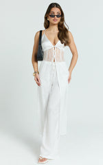 Luna Pants - Satin Elasticated Tie Wide Leg Pants in White