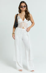 Luna Top - Satin and Lace Tie Back Long Line Top in Ivory