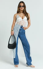 Luna Top - Satin and Lace Tie Back Long Line Top in Ivory