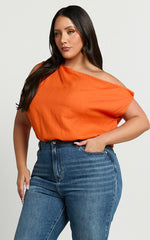 Mabel Bodysuit - Asymmetrical Neckline One Shoulder in Orange