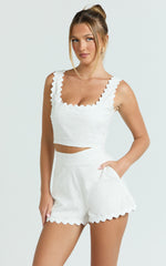 Mabel Two Piece Set - Square Neck And Matching Shorts Set in White